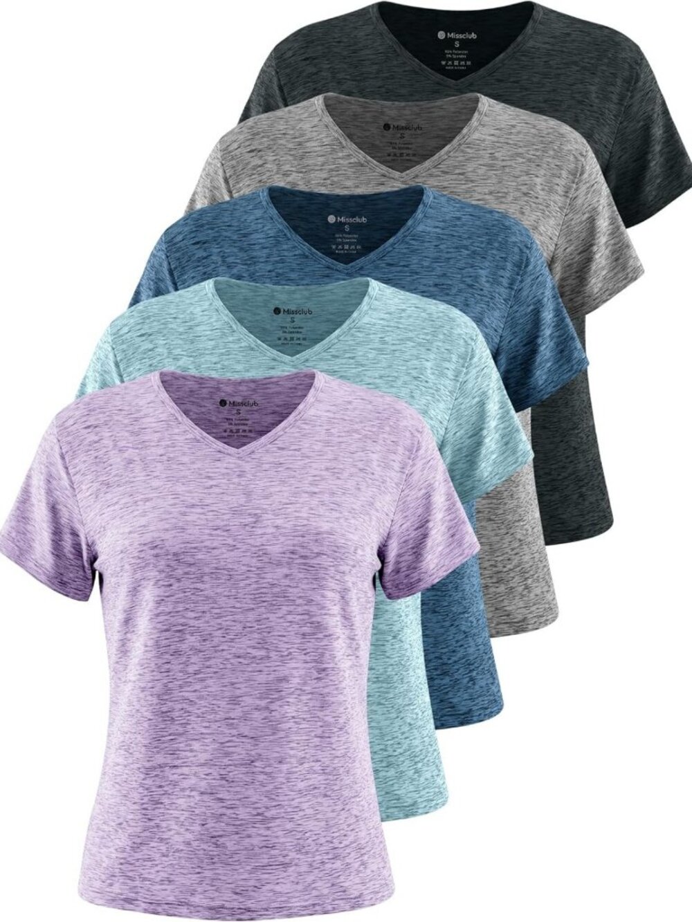 5 Pack Women's Dry Fit Short Sleeve Workout Tops - Athletic Activewear Shirts